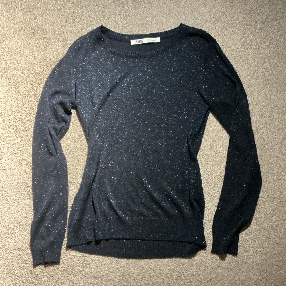 Zara Black Crew Neck Sweater Minimalist Knit